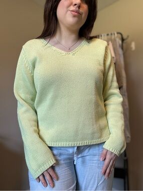 Talbots Vintage Light Green V-Neck Knit Sweater Size XL